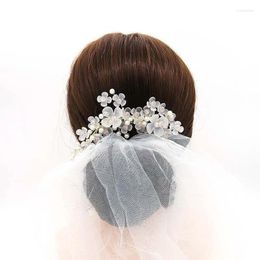 Hair Clips Korean Style Bride Alloy Flower Shape Handmade Comb Rhinestone Faux Pearl Decor Tiara Wedding Accrssories NA