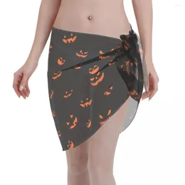 Women's Swimwear Happy Halloween Kaftan Sarong Beach Wear Women Pumpkin Terror Sexy Short Skirts Bikini Cover-Up