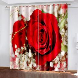 Curtain Modern Red Roses Elegant Valentine's Day 2 Pieces Thin Curtains For Window Drape Living Room Bedroom Decor