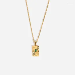 Pendant Necklaces INS Divergent Sunlight Green Cubic Zirconia Stainless Steel Rectangular For Women Gift