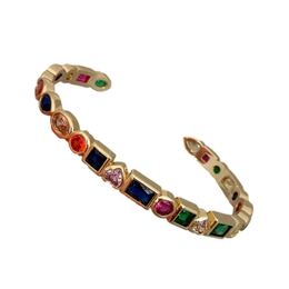 Y YING Rainbow Rectangle Cubic Zirconia Yellow Gold Color plated Fashion Women Gift Cuff Bangle Bracelet 231229