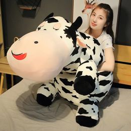 80-120cm Giant Size Lying Cow Soft Plush Sleep Pillow Stuffed Cute Animal Cattle Plush Toys Lovely Girls Gift 231229