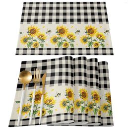 Table Mats Farm Flower Sunflower Bee Retro Placemat For Dining Tableware Kitchen Dish Mat Pad 4/6pcs Home Decoration