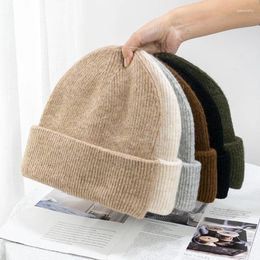 Berets 2024 Winter Long Hair Single Fold Men's And Women's Knitted Hat Thick Soft Sleeve Cold 12 Color Beanies