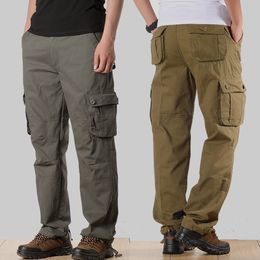 Spring Autumn Men's Casual Long Pants Multi Pocket Workwear Cargo Pants Loose Outdoor Fashion Trousers All Cotton Straight Leg Sports Bottoms