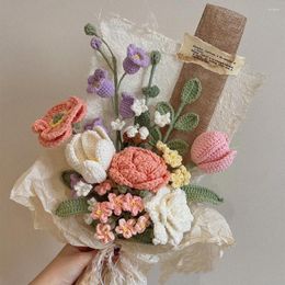 Wedding Flowers Milk Pink Artificial Fabric Needlework Bridesmaid Bouquet Mariage Knitted Flower Hand Woven For Lovers