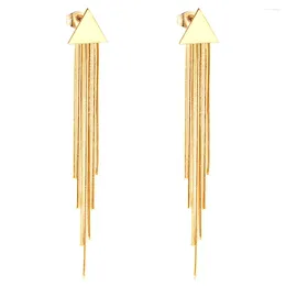 Hoop Earrings High Polish Triangles Stainless Steel Tassel Long Golden For Women Girl Classic Earring Fashion Charm Jewelry Party