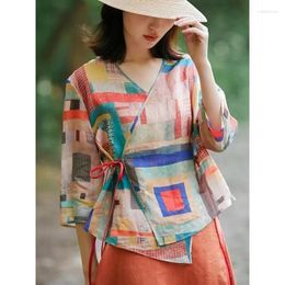 Work Dresses Balonimo Elegant Chinese Traditional Clothing Shirts Dress Summer Vintage Print Women Clothes Female High Waist A-line Skirt