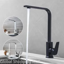 Kitchen Faucets 360 Degree Faucet Basin Sink And Cold Water Tap Mixer Deck Mounted Black Chrome Brushed For