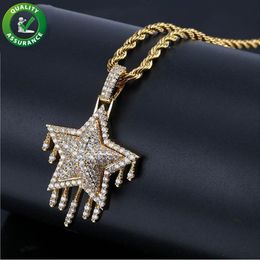 Iced Out Pendant Mens Hip Hop Designer Jewelry Gold Tone Diamond Tassel Large Star of David Pendant with Cuban Chain Necklace Wome275J