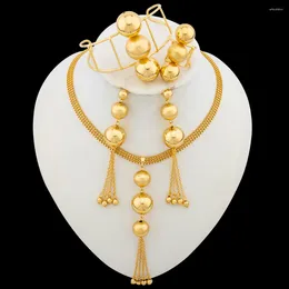 Necklace Earrings Set 2024 Trend Bride Jewelry For Ladies Tassel Beads Pendant And Drop African Weddings Bangle Ring