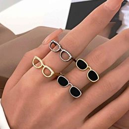 Cluster Rings 2024 Trendy Cute Glasses Ring Multiple Minimalist Adjustable Bohemian Finger Jewellery Accessories For Woman Girls