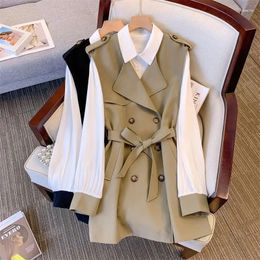 Women's Trench Coats Spring Women Coat Blouse 2Pcs Set Casual Belt Jacket 2024 Thin Slim Sun Protect Office Lady Dresses