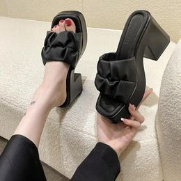 Slippers Ladies Shoes On Sale 2024 Fashion Square Toe Anti-wrinkle Women's Summer High-heeled Casual Women Fish Mouth