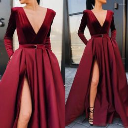 Ethnic Clothing 2024 Women's Elegant Long Evening Dress Sexy Deep V Sleeves Fashion Belt Plush Split Large Swing