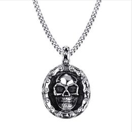 Mens Bike Necklaces Stainless Steel Vintage Skull Motorbike Chain Pendant Necklace for Men Boy Punk Style Jewelry PN-706303B