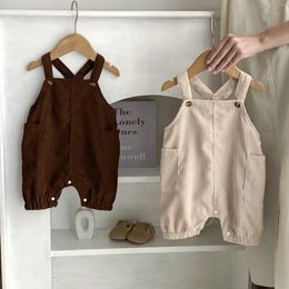 Trousers 2024 Spring Clothes Boy Children Pockets Solid Corduroy Pants Girl Baby Loose Overalls Infant Cotton Casual Kid