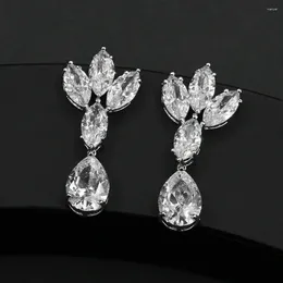 Dangle Earrings Water Drop Big Zircon Stone Leaf Long Bling For Women Fashion Jewellery Gift Silver Colour Korean Leaves