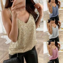 Women's Tanks Fashion Sexy Wrap Deep V Neck Cut Out Loose Shiny Halter Crop Tops Women Tank Top Camisole Female Sleeveless Cropped Vest
