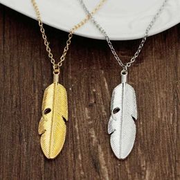 Pendant Necklaces Fashion Womens Vintage Long Necklace Jewellery Alloy Simple Feather Colar Gifts