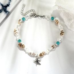 New Conch Mizhu Yoga Foot Chain Bracelet Beach Starfish Pendant Shell Crystal Bead Foot Jewelry WL761237a
