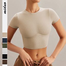 Cross border European and American women's short sleeved t-shirt for slimming and versatile round neck base shirt, sexy exposed navel slim fit bm top, spicy girl