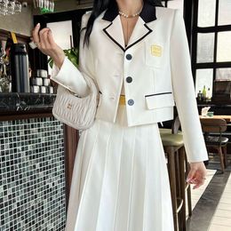 Women's Suits & Blazers Mm Family's Autumn/winter Suit Jacket+pleated Skirt Set with Female Letters Embroidered Decoration Belt