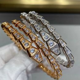 European jewelry 925 sterling silver zircon elastic snake bone bracelet Women's high-end fashion luxury brand party 231229