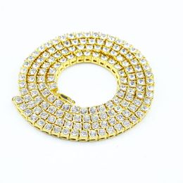 Hip Hop Gold Colour 1 Row 5mm Round Cut Tennis Necklace Cuban Chain 20inch--30inch Mens Punk Iced Out Rhinestone Male Jewelry211w