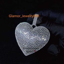 Designer Jewellery Big Size Cuban Chain Vvs Moissanite Diamond Iced Out Heart Pendant Sier