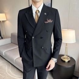 Men's Suits 7XL-S Double Breasted 3 Pieces Jacket Vest Pants Wedding Party Slim Fit Elegant Male Sets Grooms Solid Mens Dress Suit