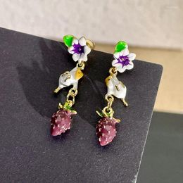 Hoop Earrings Minar Unique Design Colourful Enamel Painting Cartoon Chinchilla Blackberry Flower Fruit Grape Long Dangle For Women