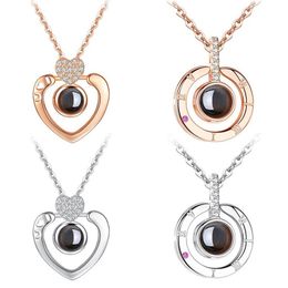 New Rose Gold Silver I love you 100 Lanugage Necklace Love Memory Projection Heart Necklace Birthday Gift Drop 235z