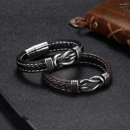 Charm Bracelets Men's Leather Bracelet Ethnic Style Fashion Personalised Jewellery Stainless Steel Handwoven Titanium