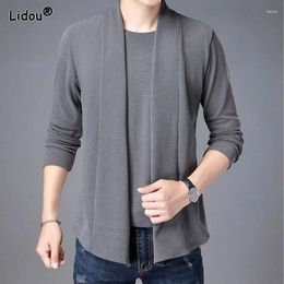 Men's Casual Shirts Spring Autumn Black Grey Knitted Cardigan Slim Handsome Double Faced Velvet Open Stitch Short Keep Warm Tops Skin