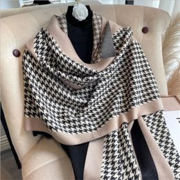 Thick Warm Winter Scarf Houndstooth Design Print Women Cashmere Pashmina Shawl Lady Wrap Scarves Knitted Female Foulard Blanket 231229