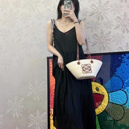 Casual Dresses Spring/Summer 2024 Women's Fashion Tassel MIDI Dress Retro Spaghetti Strap Loose Long High Quality