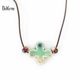 BoYuTe New 5Pcs Chinese Porcelain Ceramic Pendant Cross Necklace Women Ethnic Jewellery Women's Accessories Independent packing242s