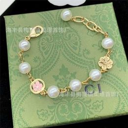 26% OFF Soft Cute Small Fresh Pearl Simple English alphabet Double Flower Ancient Home Brass Jewelry Bracelet Girl