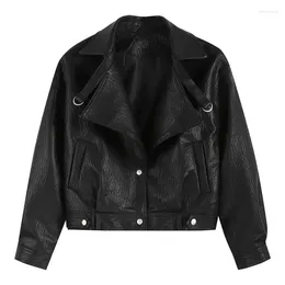 Women's Leather Vintage Loose Jacket For Women Spring Autumn 2024 Trend Simple Casual Black Faux Cropped Motorcycle Jackets