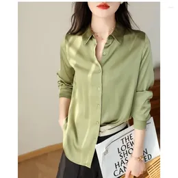 Women's Blouses Satin Face Dress Shirts Luxury Solid Colour Long Sleeve Spring Autumn Loose Fit Casaul Office Ladies