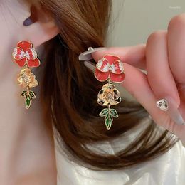 Dangle Earrings Drip Oil Flower Tassel Long Drop For Women Exaggerated Luxury Temperament Fashion Jewellery