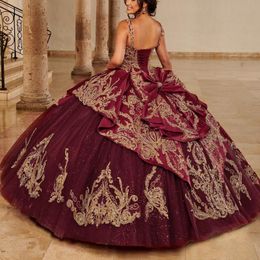 Red Sequins 2024 Quinceanera Dresses Sweetheart Ball Gown Princess Birthday Gown Gold Applique Lace Sweet 16 vestidos de 15