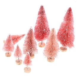Christmas Decorations 8pcs Miniature Tree Wooden Base Desktop Xmas Decors
