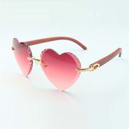 Direct sales heart shaped cutting lens sunglasses 8300687 natural original wooden temples size: 58-18-135 mm