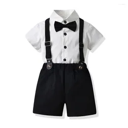 Clothing Sets Boys Summer Cotton Outfits Classic Black & White Formal Gentleman Clothes Kids 1-6Y Suspender Suit Host Performance Costume
