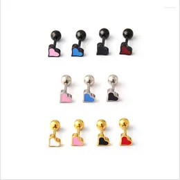 Stud Earrings Stainless Steel Colors Oils Heart Screw-back IP Plating No Fade Allergy Free