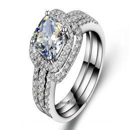 choucong Cushion cut 8mm Stone Diamond 10KT White Gold Filled 3-in-1 Engagement Wedding Ring Set Size 5-11 Gift251Z