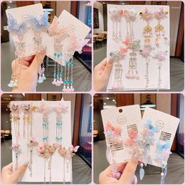 Hair Accessories 2Pcs/Set Korean Yarn Elegant Butterfly Hairpin Flowers Metal Tassel Long Hairgrips Party Combo Clip