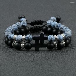 Strand Couple 2pcs Cross Bracelet Natural Classic Stone Yoga Engery Beaded Women Bracelets For Men Friends Gift Charm Jewellery